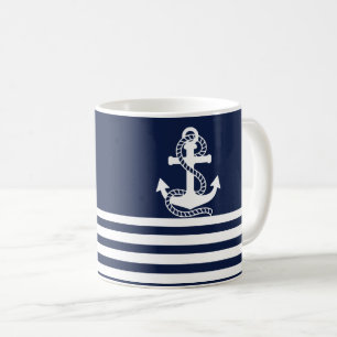 Blaue blaue Streifen und weißer Anker Tasse