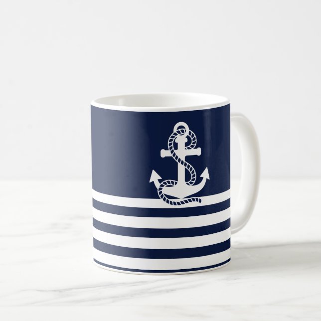 Blaue blaue Streifen und weißer Anker Tasse (VorderseiteRechts)