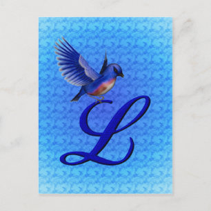 Blaue Blaumeise-Monogramm-Initiale L Elegant Postkarte