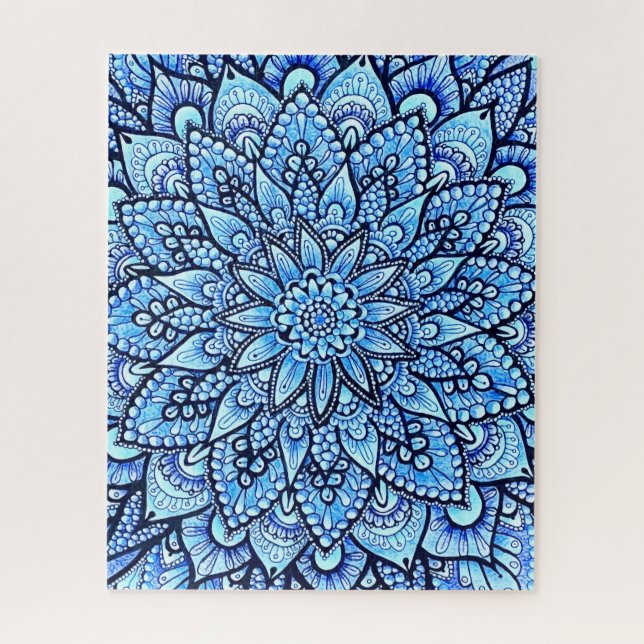 Blaue Bleistift-Mandala-Design Originalkunst  Puzzle (Vertikal)