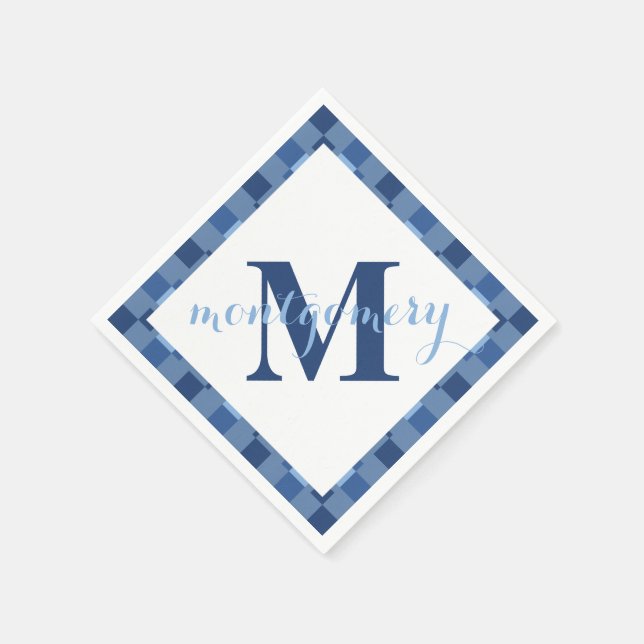 Blaue Blockname Monogramm Diamantserviette Serviette (Ecke)