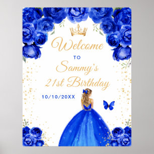 Blaue Blondhaar-Prinzessin Geburtstags-Willkommen Poster