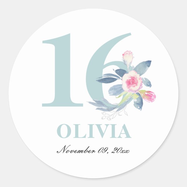 BLAUE BLUE BLUEN AUS GEWEBTEM AQUA 16. JEDEN ALTER RUNDER AUFKLEBER (Vorderseite)