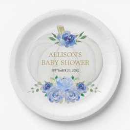 Blaue, blühende, weiße Kürbis Pappteller