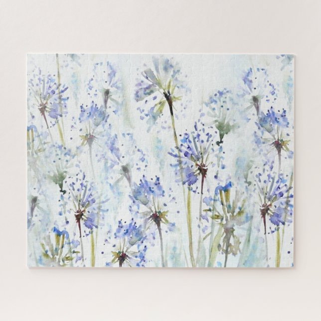 Blaue Blume Aquarellzeichnung Puzzle (Horizontal)