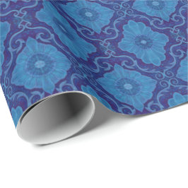 Blaue Blume BlumenDamast Vintages Bohemisches Must Geschenkpapier
