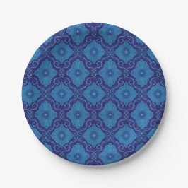 Blaue Blume BlumenDamast Vintages Bohemisches Must Pappteller