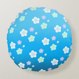 Blaue Blume Blütenfarbenes Muster Rundes Kissen