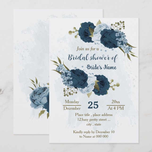 Blaue Blume botanisches Brautparty Einladung (Vorne/Hinten)