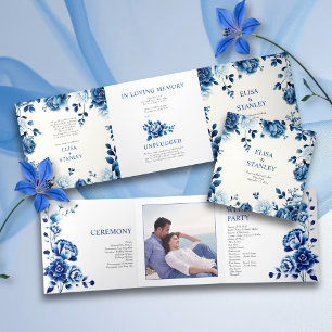 Blaue Blume Chinoiserie Erdnüsse Dreifach-gefaltete Programmkarte