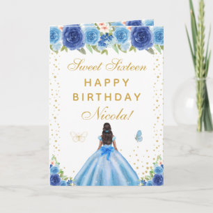 Blaue Blume Dunkle Haut Mädchen Sweet Sixteen Karte