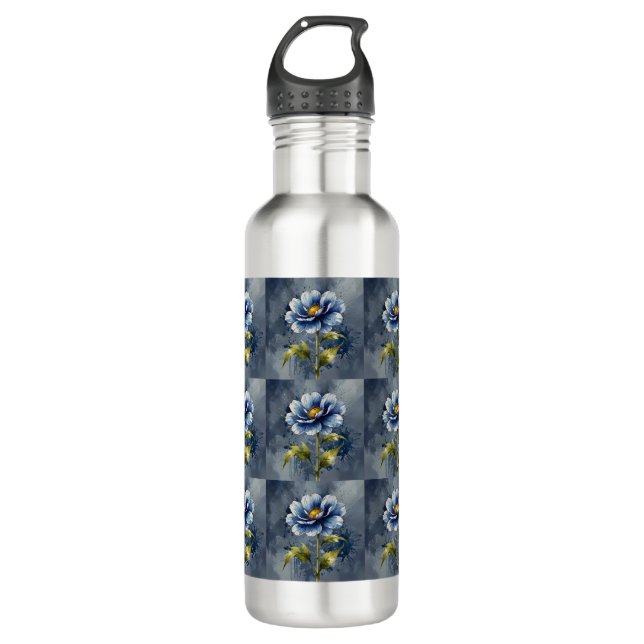 Blaue Blume Edelstahlflasche (Vorderseite)