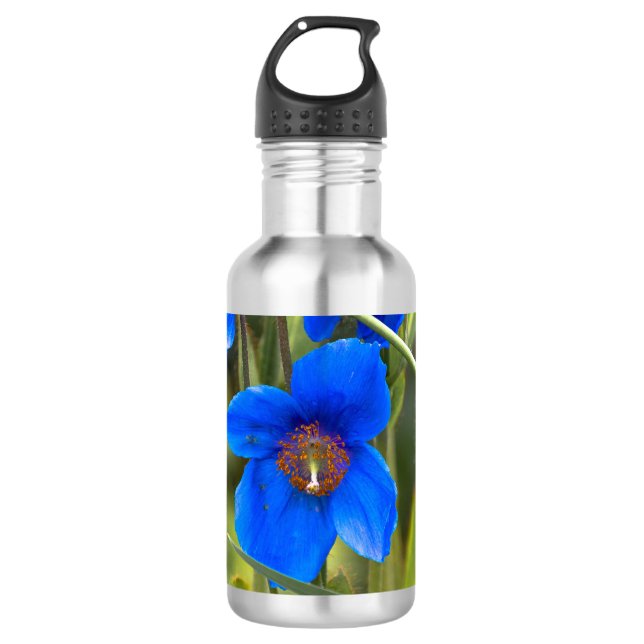 Blaue Blume Edelstahlflasche (Vorderseite)
