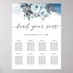 Blaue Blume Elegante Hochzeitsstiftung Zeichen Poster