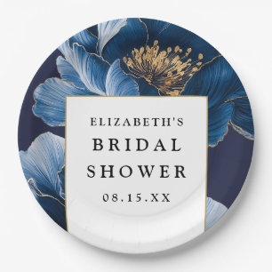 Blaue Blume Elegante Modernes Brautparty Pappteller