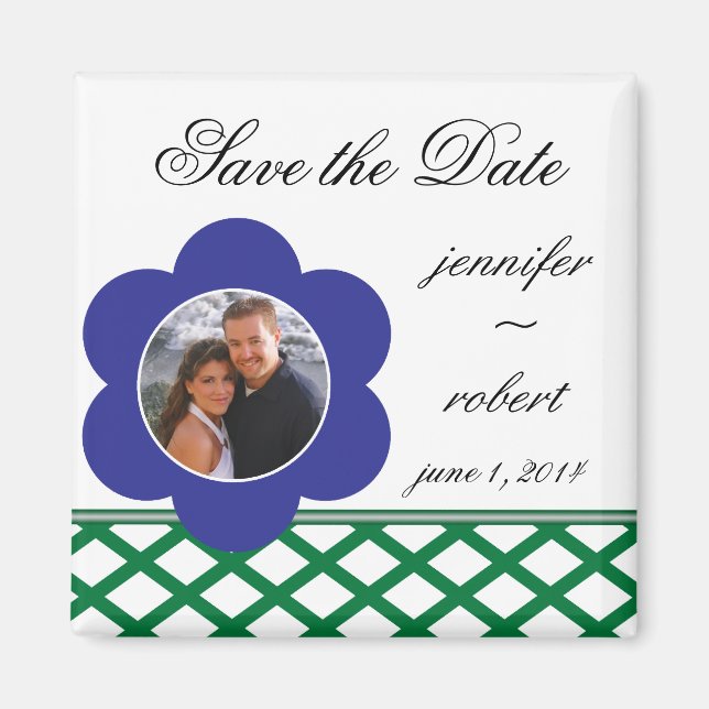 Blaue Blume Foto Rahmen Save the Date Magnet (Vorne)