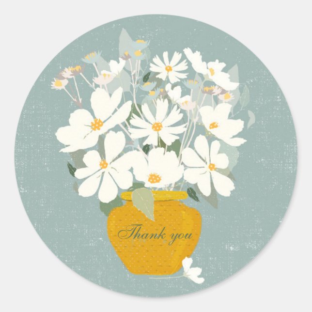 Blaue Blume Goldvase Danke Runder Aufkleber (Vorderseite)