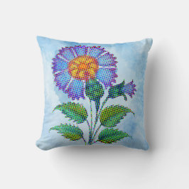 Blaue Blume Halftone auf Blau Fine Art Kissen