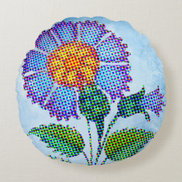 Blaue Blume Halftone auf Blau Fine Art Rundes Kissen