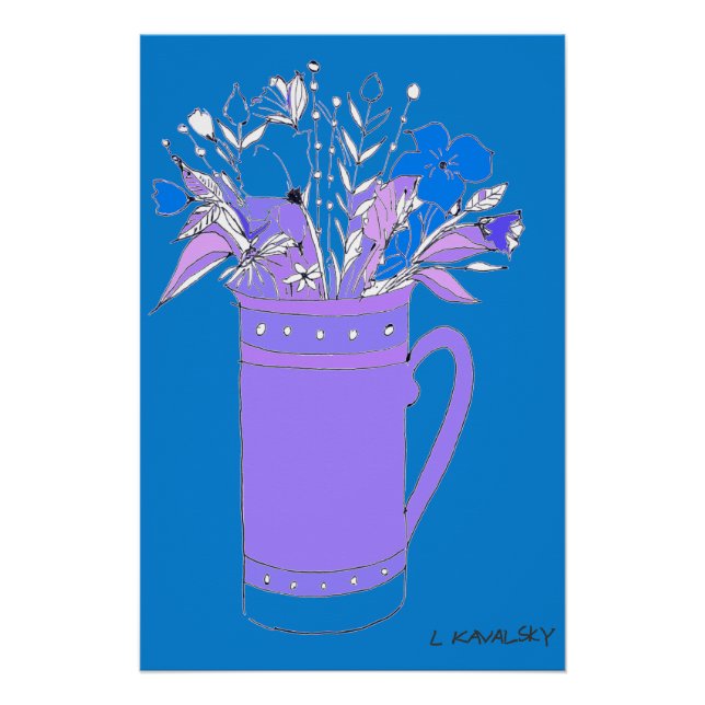 Blaue Blume in einer Tasse Poster (Vorderseite)