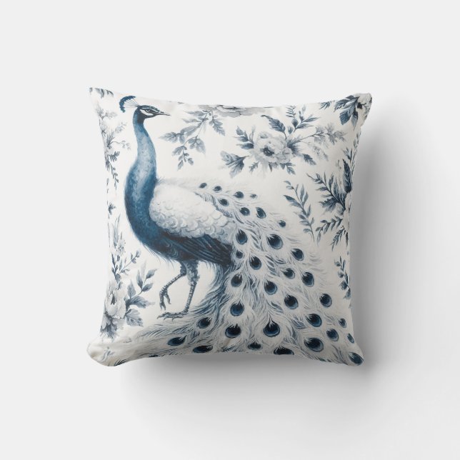 Blaue Blume mit Pfau Kissen (Vorderseite)