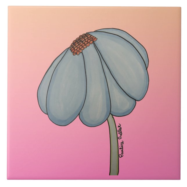Blaue Blume mit rosa Hintergrund Fliese (Vorderseite)