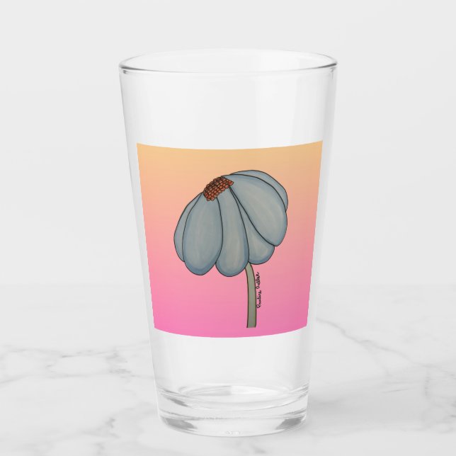 Blaue Blume mit rosa Hintergrund Glas (Vorderseite)
