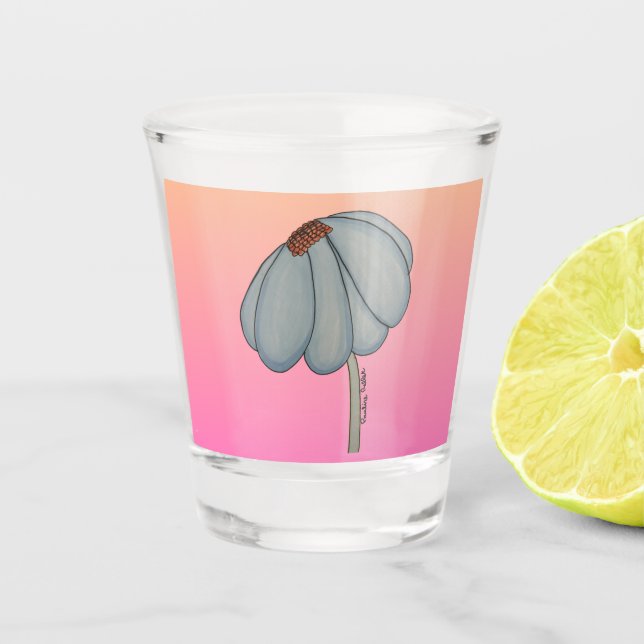 Blaue Blume mit rosa Hintergrund Schnapsglas (Vorderseite)