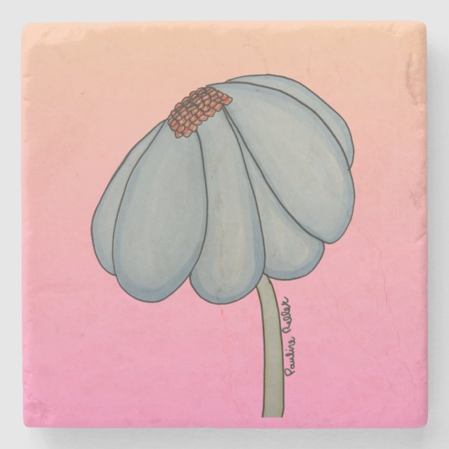 Blaue Blume mit rosa Hintergrund Steinuntersetzer (Vorderseite)