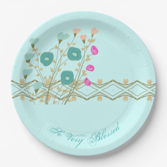 Blaue Blume mit rosa Pappteller (Vorderseite)