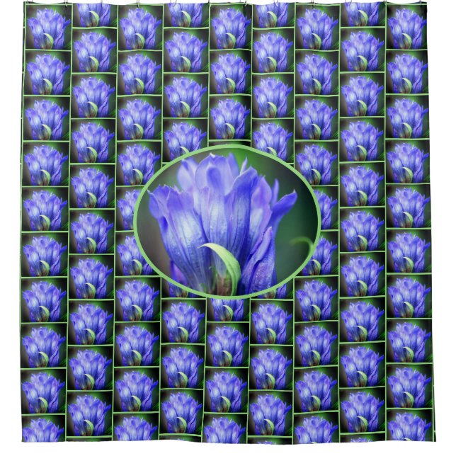 Blaue Blume Muster Duschvorhang (Vorderseite)
