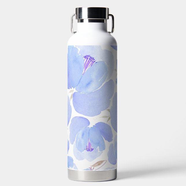 Blaue Blume Muster Wasserflaschen Trinkflasche (Vorderseite)