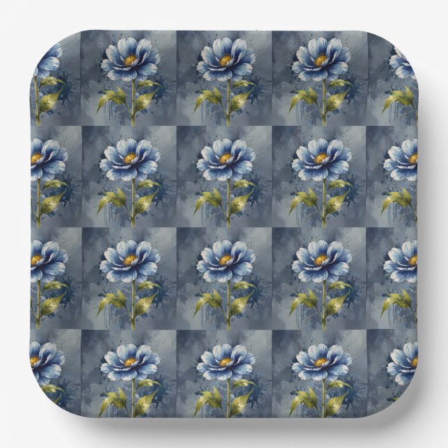 Blaue Blume Pappteller (Vorderseite)