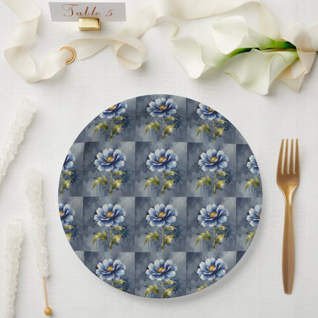 Blaue Blume Pappteller (Hochzeit)