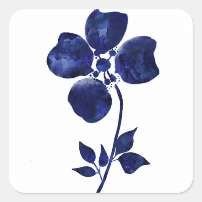 Blaue Blume Quadratischer Aufkleber (Vorderseite)