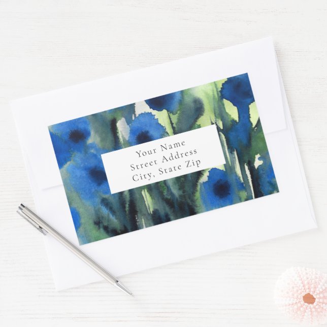 Blaue Blume Rechteckiger Aufkleber (Umschlag)
