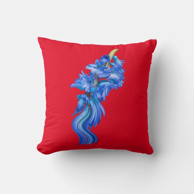 Blaue Blume Roter Hintergrund Kissen (Vorderseite)