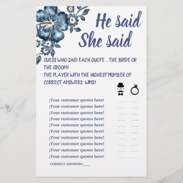 BLAUE BLUME SAGTE ER, SIE SAGTE, DUSCHE SPIELKARTE FLYER (Vorne)