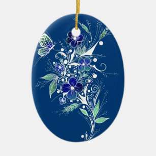 Blaue Blume Tattoo Keramik Ornament