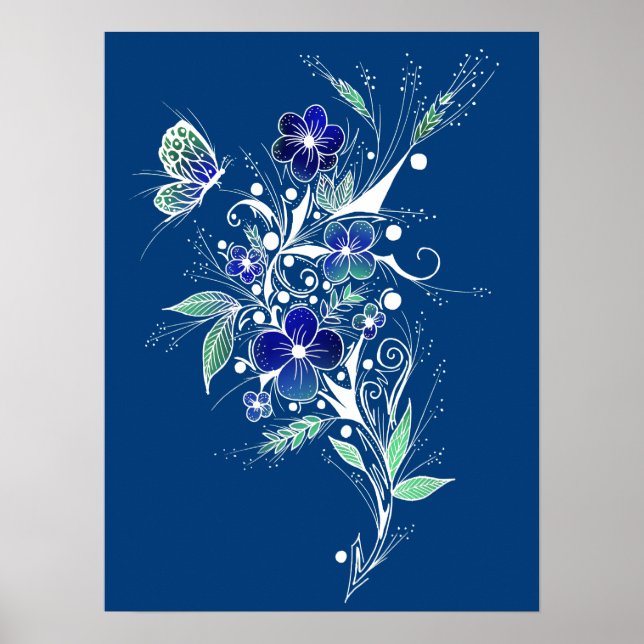 Blaue Blume Tattoo Poster (Vorne)