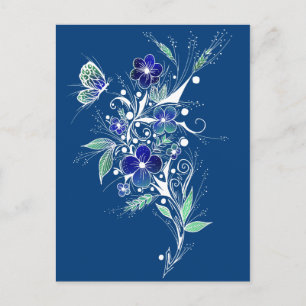 Blaue Blume Tattoo Postkarte