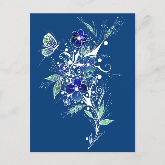 Blaue Blume Tattoo Postkarte (Vorderseite)