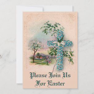 Blaue Blume über Ostern Einladung