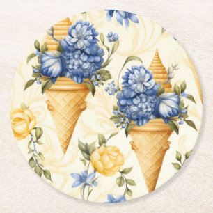 Blaue Blume und Eiscreme Runder Pappuntersetzer
