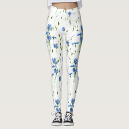 Blaue Blume und grüne Blätter sind durchsichtig Leggings