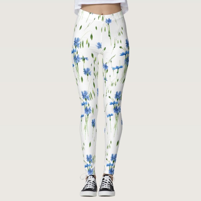 Blaue Blume und grüne Blätter sind durchsichtig Leggings (Vorderseite)