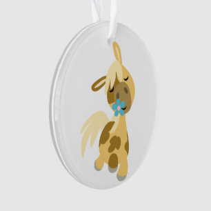 Blaue Blume und Niedlicher Cartoon Pony Akronylic Ornament