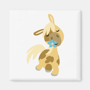 Blaue Blume und Niedlicher Cartoon Pony Magnet