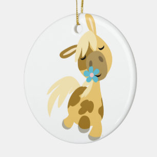 Blaue Blume und Niedlicher Cartoon Pony Ornament