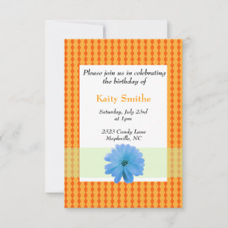 Blaue Blume und Orange Diamond zum Geburtstag Einladung